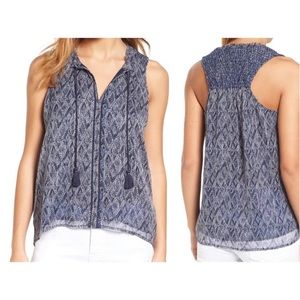 Lucky Brand Paisley Sleeveless Top with Tassels